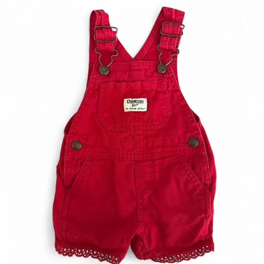 OshKosh B’gosh Baby Girl Red Short Overalls | 6 Months